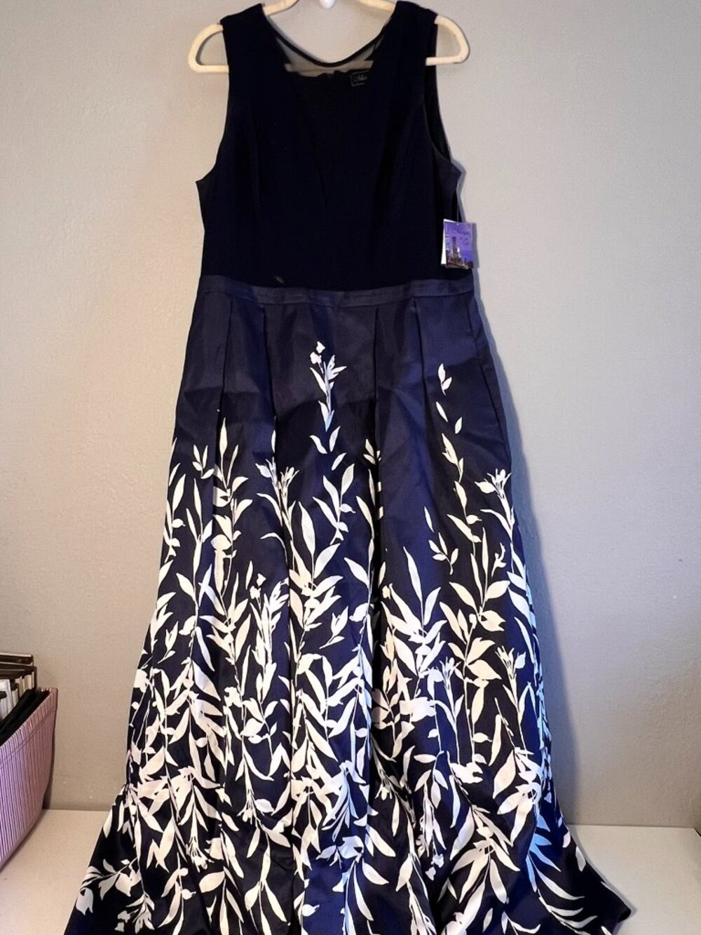 NWT - Size 18 - Morgan & Co - Illusion Plunge Leaf-Print Gown - David's Bridal